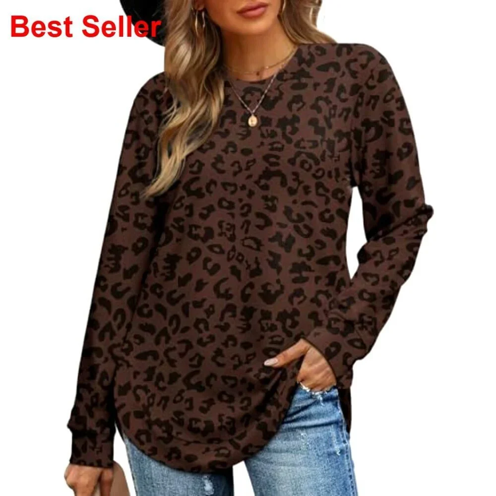 Women's Crewneck Sweatshirt Long Sleeve Curved Hem High Low Tunic Top